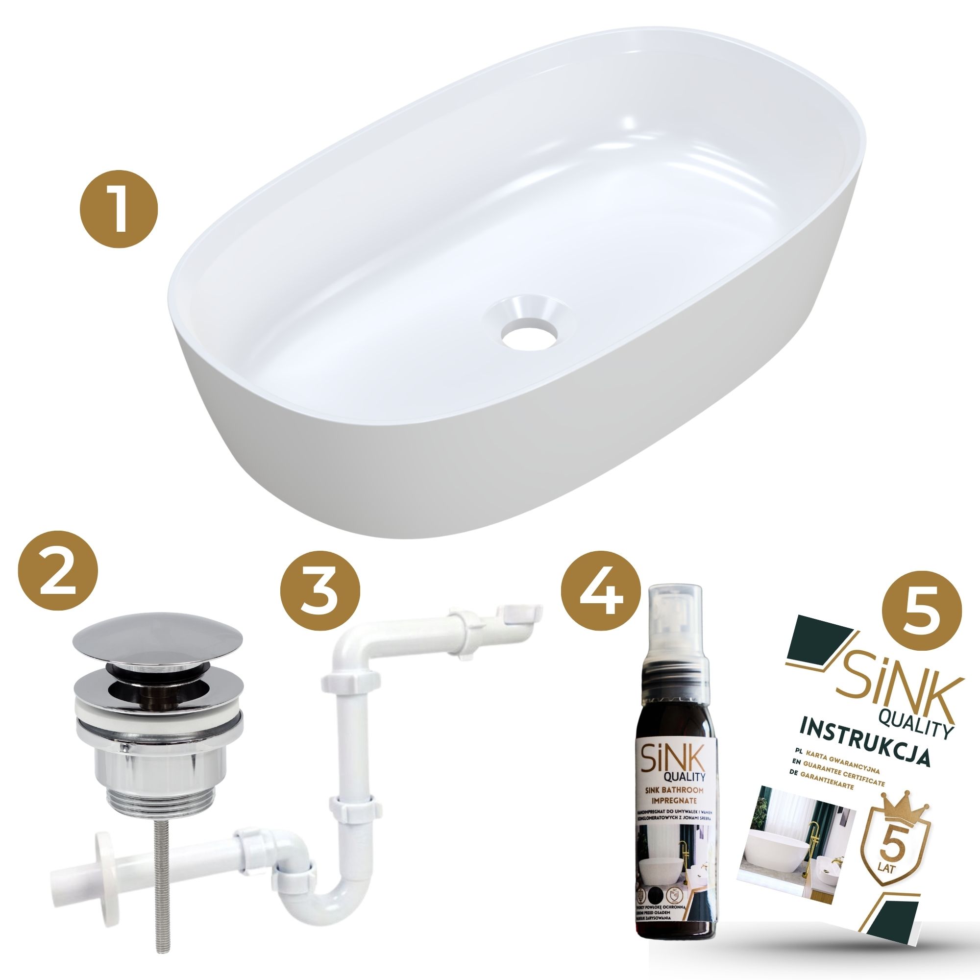 Umywalka LINA WIDE z elementami dołączonymi do zestawu